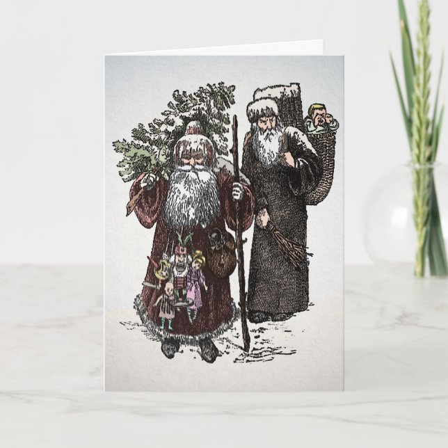 Vintage Santa and Pere Fouettard Christmas Card (Front)