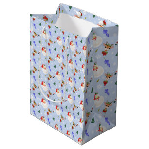 Vintage Santa And Reindeer Christmas  Medium Gift Bag