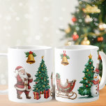 Vintage Santa and snowman, festive Christmas  Coffee Mug<br><div class="desc">Embrace the spirit of the season with our festive Christmas Magic Mug! 🎅🎄☕ This enchanting mug is like a cozy winter wonderland in your hands. Imagine sipping your favourite hot beverage while being surrounded by the magic of Christmas. Santa Claus stands beside the twinkling Christmas tree adorned with colourful gifts,...</div>