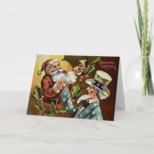 Vintage Santa and Uncle Sam Christmas Card (Front)