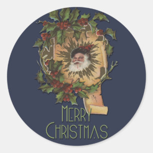 Vintage Santa Antique Holly Christmas Classic Round Sticker