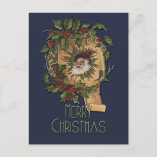 Vintage Santa Antique Holly Christmas Holiday Postcard