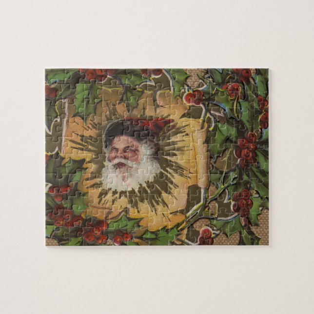 Vintage Santa Antique Holly Christmas Jigsaw Puzzle (Horizontal)