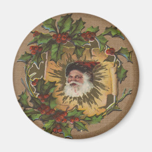 Vintage Santa Antique Holly Christmas Magnet