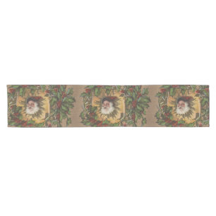 Vintage Santa Antique Holly Christmas Short Table Runner