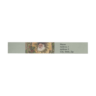 Vintage Santa Antique Holly Christmas Wraparound Address Label