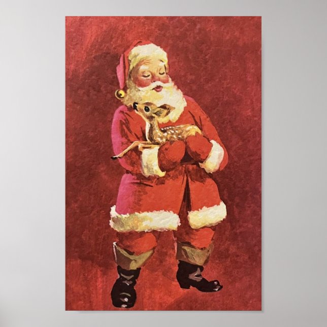 Vintage Santa Baby Reindeer Mid Century Poster (Front)