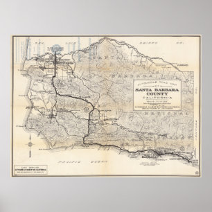 Vintage Santa Barbara California Map Poster 1938