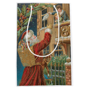 Vintage Santa Bringing Presents Personalized Medium Gift Bag