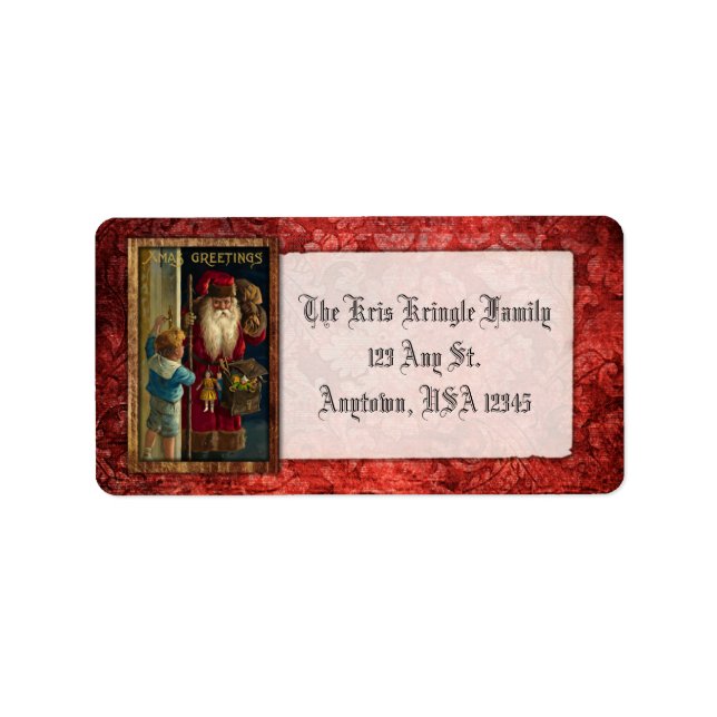 Vintage Santa Bringing Toys Label (Front)