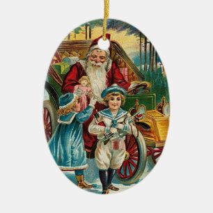 Vintage Santa Brings Presents Ceramic Ornament