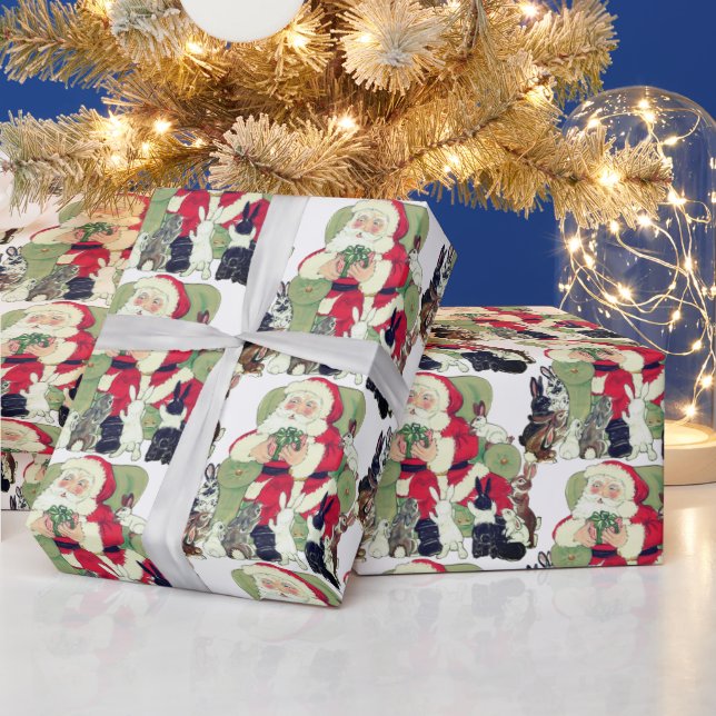 Vintage Santa & Bunny Rabbits, Christmas Presents Wrapping Paper (Holidays)