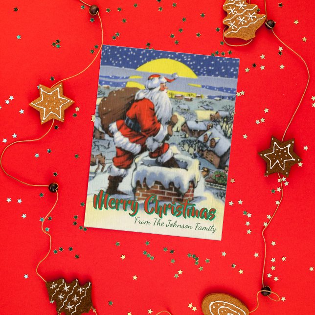 Vintage Santa by Chimney Christmas Holiday Postcard (Creator Uploaded)