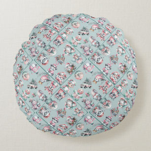 Vintage Santa & Candy Cane Holiday Round Pillow