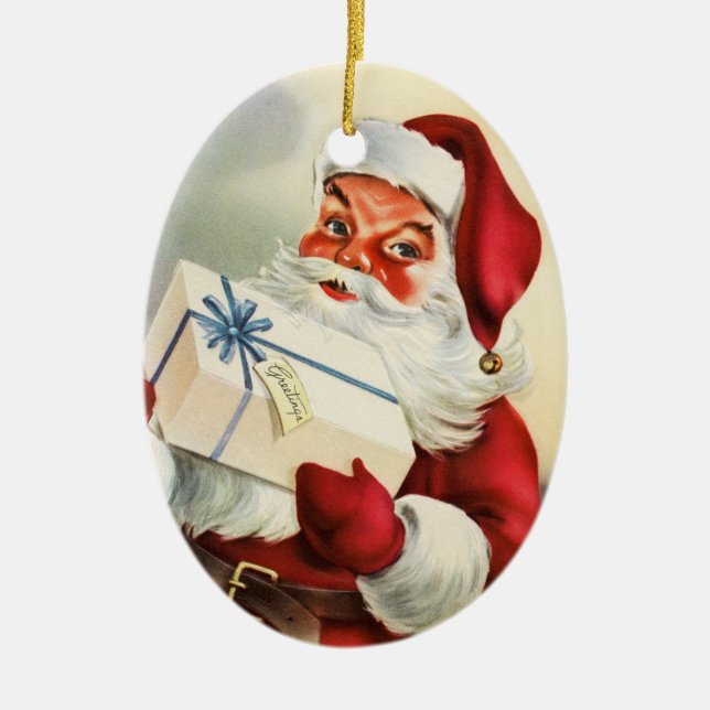 Vintage Santa Ceramic Ornament (Front)