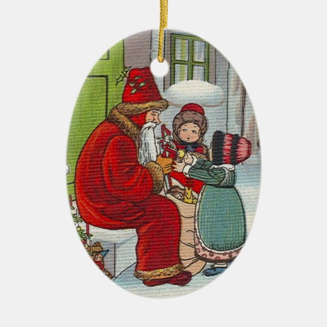 Vintage Santa Ceramic Ornament (Front)
