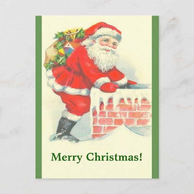 Vintage Santa & Chimney Classic Beauty Postcard (Front)