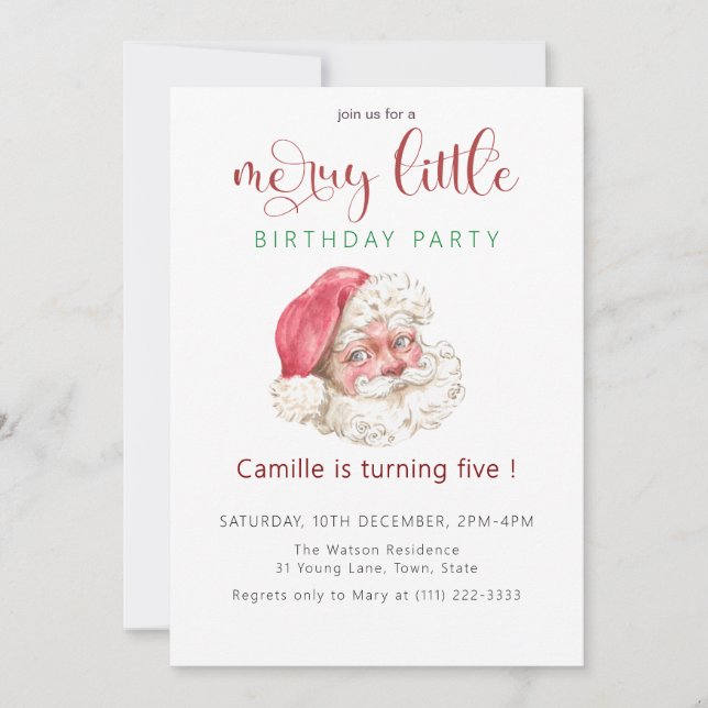 Vintage Santa Christmas birthday Party Invitation (Front)