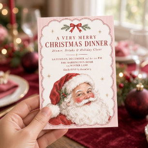 Vintage Santa Christmas Dinner Invitation