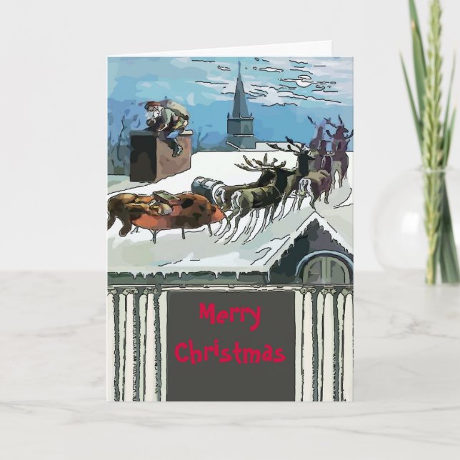 Vintage Santa Christmas edit text Holiday Card (Front)