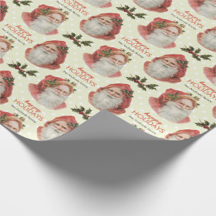 Vintage Santa Christmas Holly Green Personalized Wrapping Paper