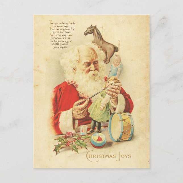 Vintage Santa Christmas Joy Holiday Wishes Toys (Front)