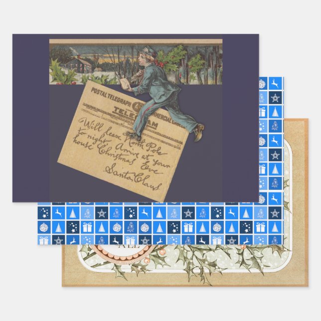 Vintage Santa Christmas Letter Wrapping Paper Sheet (Set)