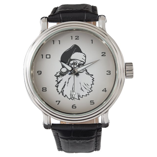 Vintage Santa Christmas Men's Black Leather Watch (Front)