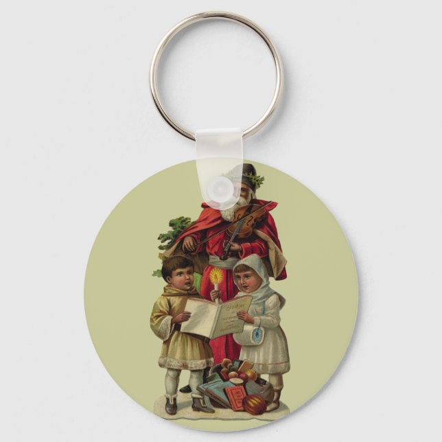 Vintage Santa Christmas Music Keychain (Front)