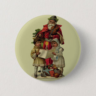 Vintage Santa Christmas Music Singing 2 Inch Round Button