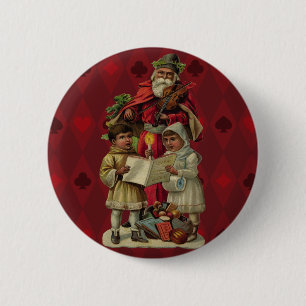 Vintage Santa Christmas Music Singing 2 Inch Round Button