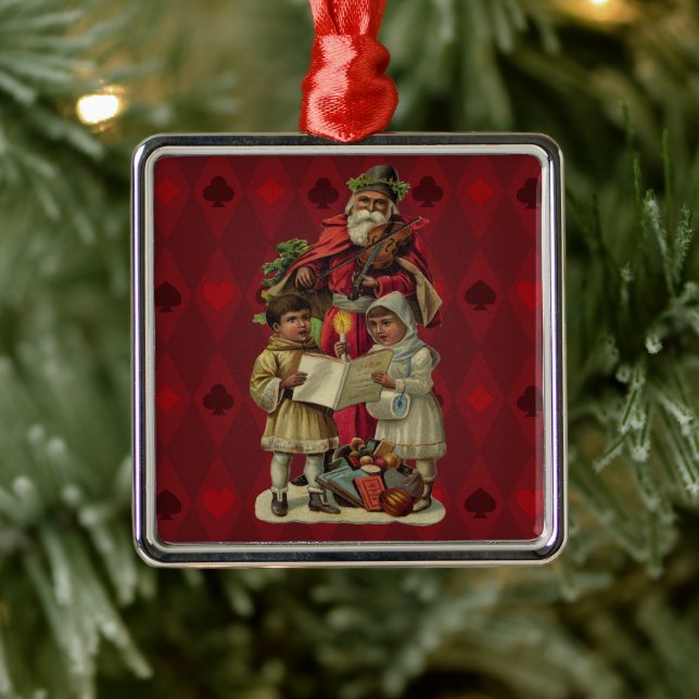 Vintage Santa Christmas Music Singing Metal Ornament (Tree)