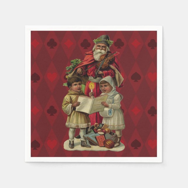 Vintage Santa Christmas Music Singing Napkin (Front)