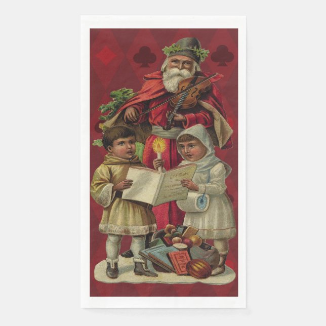 Vintage Santa Christmas Music Singing Napkin (Front)