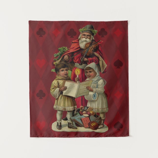 Vintage Santa Christmas Music Singing Tapestry (Front)