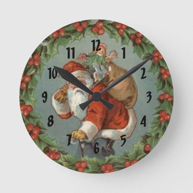 Vintage Santa Christmas Numbered  Wall Clock (Front)