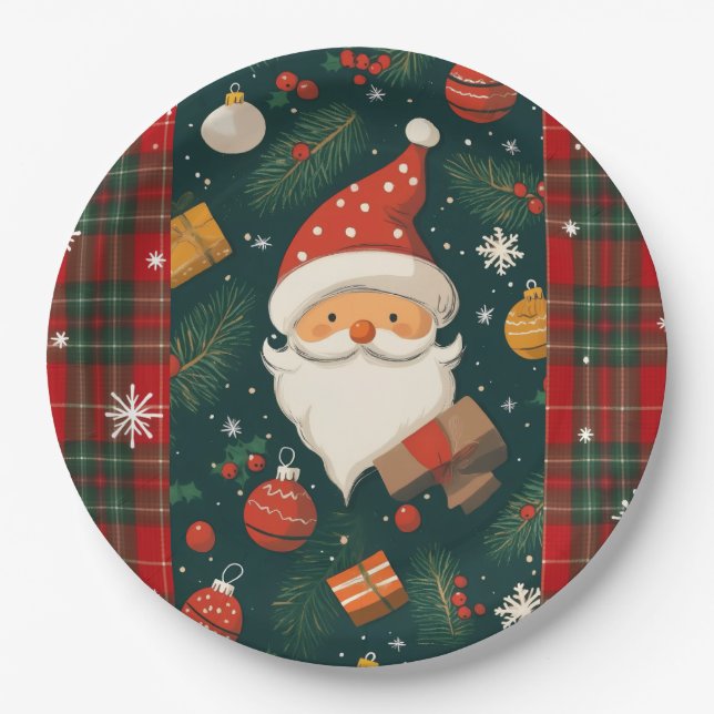 Vintage Santa Christmas Paper Plate (Front)