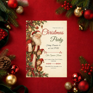 Vintage Santa Christmas Party Invitation