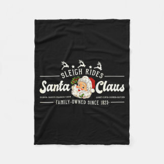 Vintage Santa Christmas Sleigh Rides Reindeer Retr Fleece Blanket