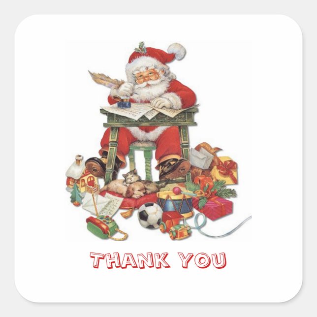 Vintage Santa Christmas Thank you Sticker (Front)