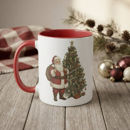 Vintage Santa & Christmas Tree Mug
