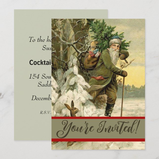 Vintage Santa Christmas Victorian Holiday Invitation (Front/Back)