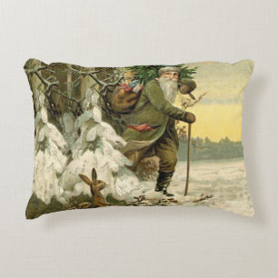 Vintage Santa Christmas Victorian Holiday Tree  Accent Pillow