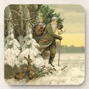 Vintage Santa Christmas Victorian Holiday Tree  Coaster