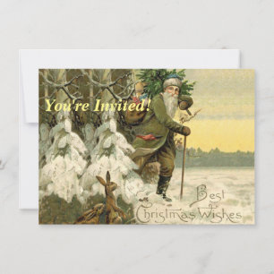 Vintage Santa Christmas Victorian Holiday Tree  Invitation