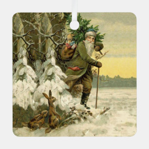 Vintage Santa Christmas Victorian Holiday Tree  Metal Ornament