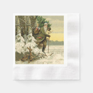 Vintage Santa Christmas Victorian Holiday Tree  Napkin