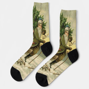 Vintage Santa Christmas Victorian Holiday Tree  Socks
