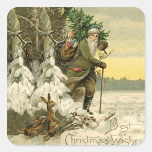Vintage Santa Christmas Victorian Holiday Tree  Square Sticker