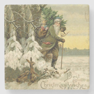 Vintage Santa Christmas Victorian Holiday Tree  Stone Coaster